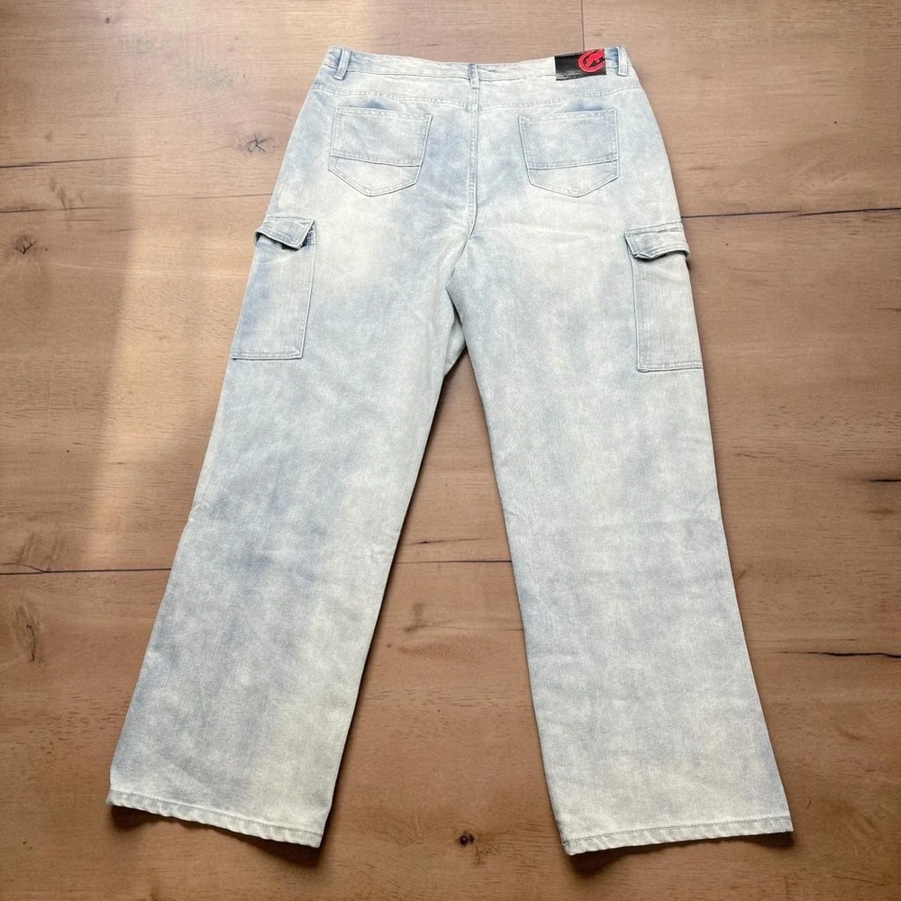 Ecko Unltd Mens Baggy Fit Cargo Jeans Wide Leg Double Knee Denim Size 34 - 40x32